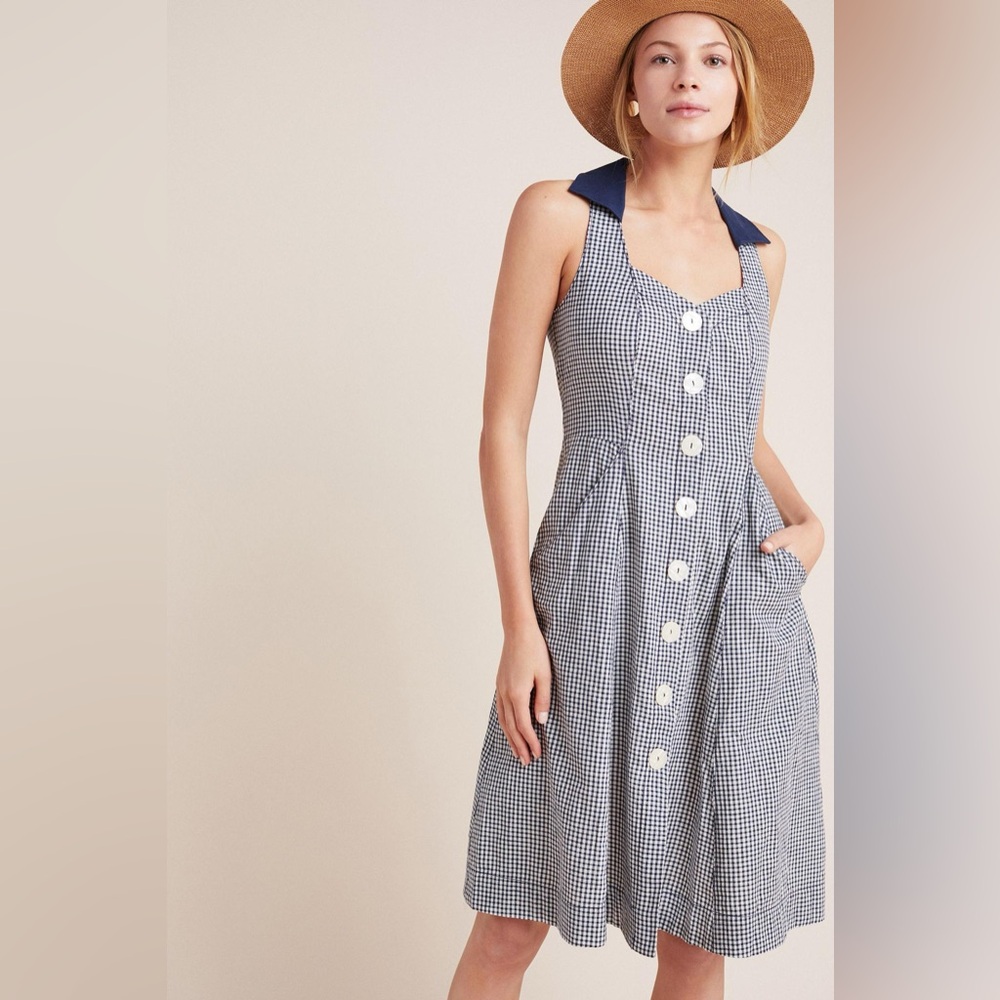 by Anthropologie Camellia Collared Dress in Standard Print Gingham size 6